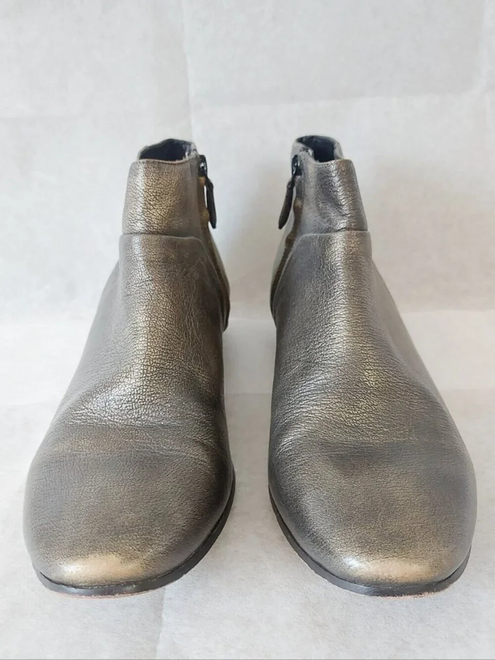 Cole Haan Allen Metallic Burnished Bronze Leather Women Zip Ankle Bootie 7.5 B